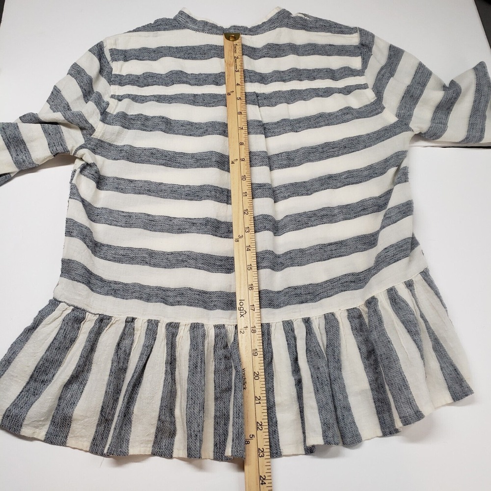Lucky Brand Peplum Top Womens Medium White Striped Henley Boho Ruffle Western - Picture 7 of 16